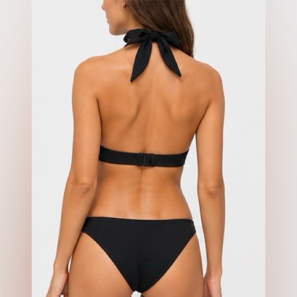 SPVIL Black Halter Bikini Top Size Small Tie Neck Swimwear - Picture 2 of 6